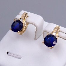 Сережки ХР. Позолота 18К. Камені: білий та синій циркон. Довжина: 16 мм. Ширина: 8 мм.