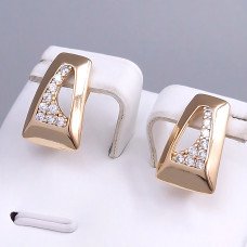 Сережки ХР. Позолота 18К. Камені: білий циркон. Довжина: 17 мм. Ширина: 10 мм.