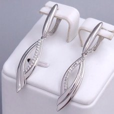 Сережки ХР. Родій. Камені: білий циркон. Довжина: 45 мм. Ширина: 7 мм.