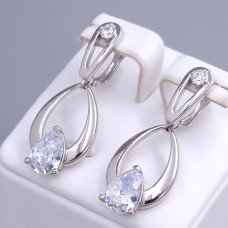 Сережки ХР. Родій. Камені: білий циркон. Довжина: 35 мм. Ширина: 14 мм.
