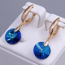 Сережки XР. Позолота 18К. Камені: Swarovski синього кольору. Довжина: 36 мм. Ширина: 12 мм