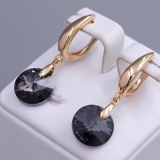 Сережки XР. Позолота 18К. Камені: Swarovski чорного кольору. Довжина: 36 мм. Ширина: 12 мм
