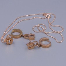 Набір Stainless Steel ланцюжок (45.5 см) з кулоном (12 мм) та сережки (довжина: 30 мм). Сталь. Позолота ЧВ.
