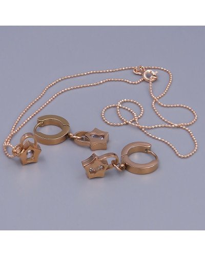 Набір Stainless Steel ланцюжок (45.5 см) з кулоном (12 мм) та сережки (довжина: 30 мм). Сталь. Позолота ЧВ.