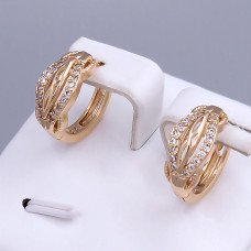 Сережки ХР. Позолота 18К. Камені: білий циркон. Діаметр: 15 мм. Ширина: 8 мм.