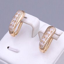 Сережки ХР. Позолота 18К. Камені: білий циркон. Довжина: 20 мм. Ширина: 7 мм.
