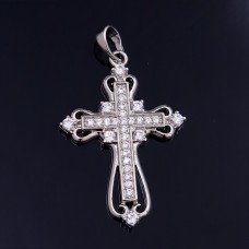 Хрестик XР. Родій. Камені: білий циркон. Довжина: 37 мм. Ширина: 22 мм.