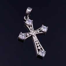Хрестик XР. Родій. Камені: білий циркон. Довжина: 33 мм. Ширина: 18 мм.