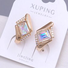 Сережки XР. Позолота 18К. Камені: Swarovski бензинового кольору та циркон. Довжина: 20 мм. Ширина: 12 мм.