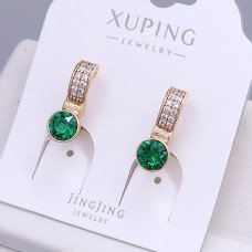 Сережки XР. Позолота 18К. Камені: Swarovski зеленого кольору та циркон. Довжина: 18 мм. Ширина: 6 мм.