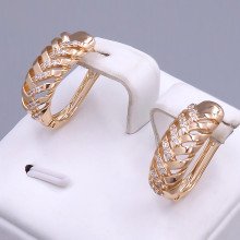 Сережки ХР. Позолота 18К. Камені: білий циркон. Довжина: 20 мм. Ширина: 7 мм.
