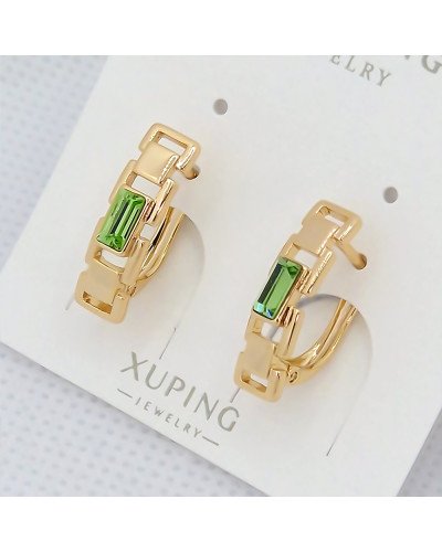Сережки XР. Позолота 18К. Камені: Swarovski зеленого кольору. Довжина: 18 мм. Ширина: 5 мм.