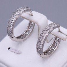 Сережки ХР. Родій. Камені: білий циркон. Діаметр: 23 мм. Ширина: 5 мм.