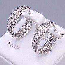 Сережки ХР. Родій. Камені: білий циркон. Діаметр: 23 мм. Ширина: 6 мм.
