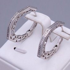 Сережки ХР. Родій. Камені: білий циркон. Діаметр: 29 мм. Ширина: 2 мм.