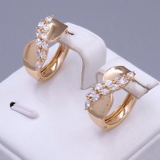 Сережки ХР. Позолота 18К. Камені: білий циркон. Діаметр: 17 мм. Ширина: 7 мм.