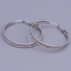 Сережки-кільця XР із рифленням. Родій. Діаметр: 40 мм. Товщина: 4 мм.