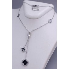 Ланцюжок з кулонами Stainless Steel із чорною емаллю. Сталь. Родій. Довжина: 41-46 см