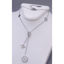 Ланцюжок з кулонами Stainless Steel з білою емаллю. Сталь. Родій. Довжина: 40.5-45.5 см