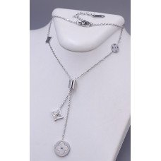 Ланцюжок з кулонами Stainless Steel з білою емаллю. Сталь. Родій. Довжина: 40.5-45.5 см