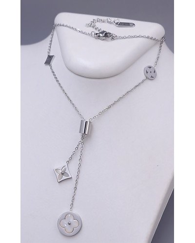 Ланцюжок з кулонами Stainless Steel з білою емаллю. Сталь. Родій. Довжина: 40.5-45.5 см