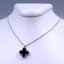 Ланцюжок із двостороннім кулоном Stainless Steel із чорно-білою емаллю. Сталь. Родій. Довжина: 40-45 см