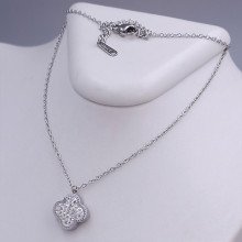 Ланцюжок із двостороннім кулоном Stainless Steel із чорно-білою емаллю та цирконом. Сталь. Родій. Довжина: 39-45 см