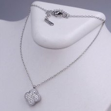 Ланцюжок із двостороннім кулоном Stainless Steel із чорно-білою емаллю та цирконом. Сталь. Родій. Довжина: 39-45 см