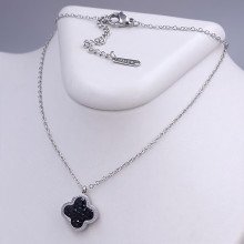 Ланцюжок із двостороннім кулоном Stainless Steel із чорно-білою емаллю та цирконом. Сталь. Родій. Довжина: 39-45 см