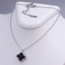 Ланцюжок із двостороннім кулоном Stainless Steel із чорно-білою емаллю та цирконом. Сталь. Родій. Довжина: 39-45 см