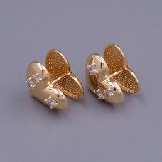 Сережки ХР. Позолота 18К. Камені: білий циркон. Довжина: 16 мм. Ширина: 19 мм.