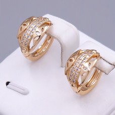 Сережки ХР. Позолота 18К. Камені: білий циркон. Діаметр: 15 мм. Ширина: 9 мм.
