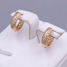 Сережки ХР. Позолота 18К. Камені: білий циркон. Діаметр: 12 мм. Ширина: 3 мм.