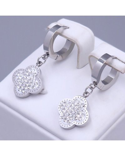 Сережки Stainless Steel з білою емаллю. Сталь. Родій. Камені: білий циркон. Довжина: 31 мм. Ширина: 14 мм.