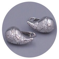 Сережки ХР. Родій. Камені: білий циркон. Довжина: 17 мм. Ширина: 10 мм.