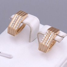 Сережки ХР. Позолота 18К. Камені: білий циркон. Довжина: 18 мм. Ширина: 6 мм.