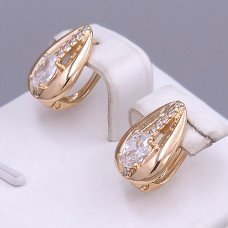 Сережки ХР. Позолота 18К. Камені: білий циркон. Довжина: 16 мм. Ширина: 10 мм.