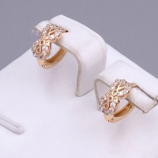 Сережки ХР. Позолота 18К. Камені: білий циркон. Діаметр: 11 мм. Ширина: 5 мм.