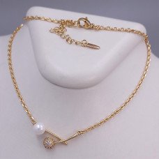 Ланцюжок ХР з перлами та цирконом. Позолота 18К. Довжина: 39.5-44.5 см