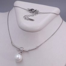 Ланцюжок ХР з перлами та цирконом. Родій. Довжина: 43-48 см