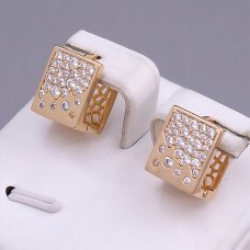 Сережки ХР. Позолота 18К. Камені: білий циркон. Довжина: 12 мм. Ширина: 10 мм.