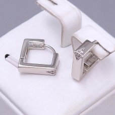 Сережки ХР. Родій. Камені: білий циркон. Довжина: 15 мм. Ширина: 4 мм.