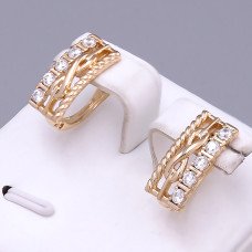 Сережки ХР. Позолота 18К. Камені: білий циркон. Довжина: 16 мм. Ширина: 7 мм.