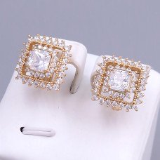 Сережки ХР. Позолота 18К. Камені: білий циркон. Довжина: 16 мм. Ширина: 14 мм.