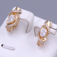Сережки ХР. Позолота 18К. Камені: білий циркон. Довжина: 19 мм. Ширина: 8 мм.