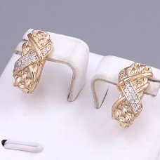 Сережки ХР. Позолота 18К. Камені: білий циркон. Довжина: 16 мм. Ширина: 8 мм.