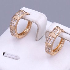 Сережки ХР. Позолота 18К. Камені: білий циркон. Діаметр : 16 мм. Ширина: 4 мм.