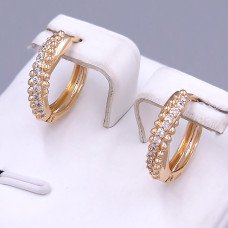 Сережки ХР. Позолота 18К. Камені: білий циркон. Діаметр : 16 мм. Ширина: 3 мм.