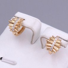 Сережки ХР. Позолота 18К. Камені: білий циркон. Діаметр : 12 мм. Ширина: 9 мм.