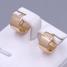 Сережки ХР. Позолота 18К. Камені: білий циркон. Діаметр : 12 мм. Ширина: 7 мм.